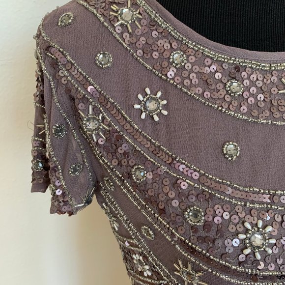 Vintage-style beaded taupe flapper dress sz S - Picture 4 of 4